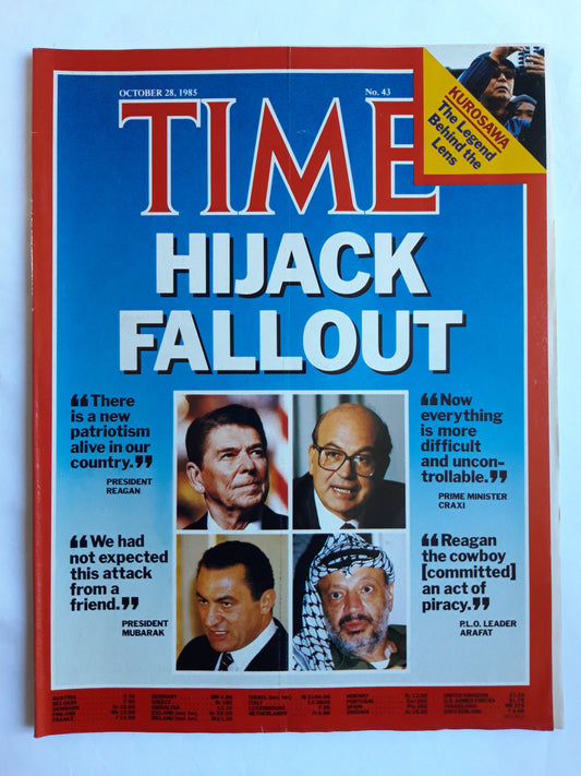 Time magazine Hijack Fallout  Ronald Reagan Craxi Mubarak Arafat Kurosawa 28.10.1985 Oktober 1985 No.43