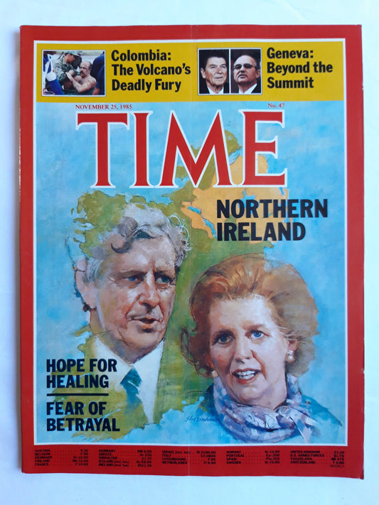 Time magazine Margaret Thatcher FitzGerald Northern Ireland Ronald Reagan Mikhail Gorbachev Colombia Volcano 25.11.1985 November 1985 No.47