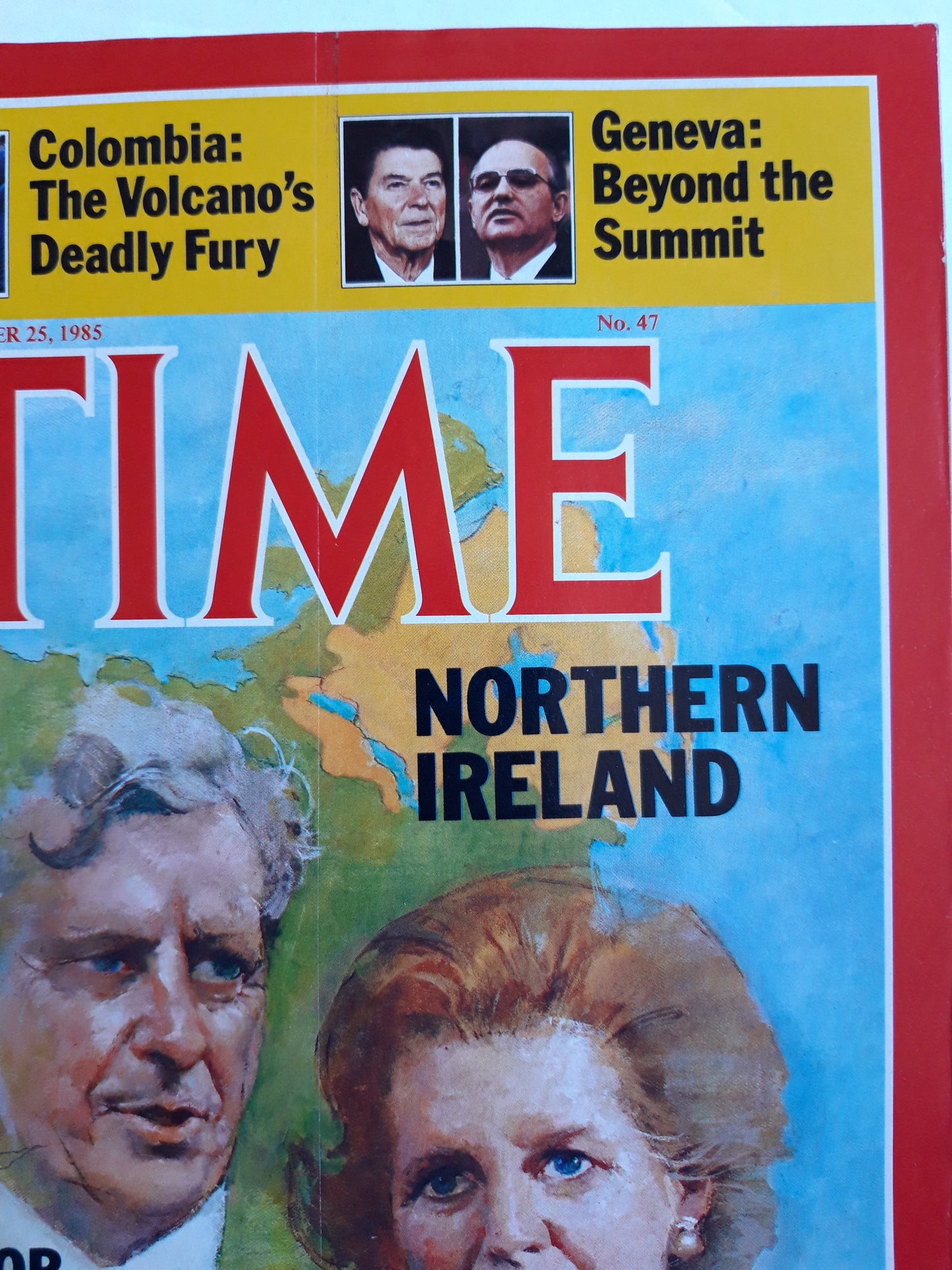 Time magazine Margaret Thatcher FitzGerald Northern Ireland Ronald Reagan Mikhail Gorbachev Colombia Volcano 25.11.1985 November 1985 No.47