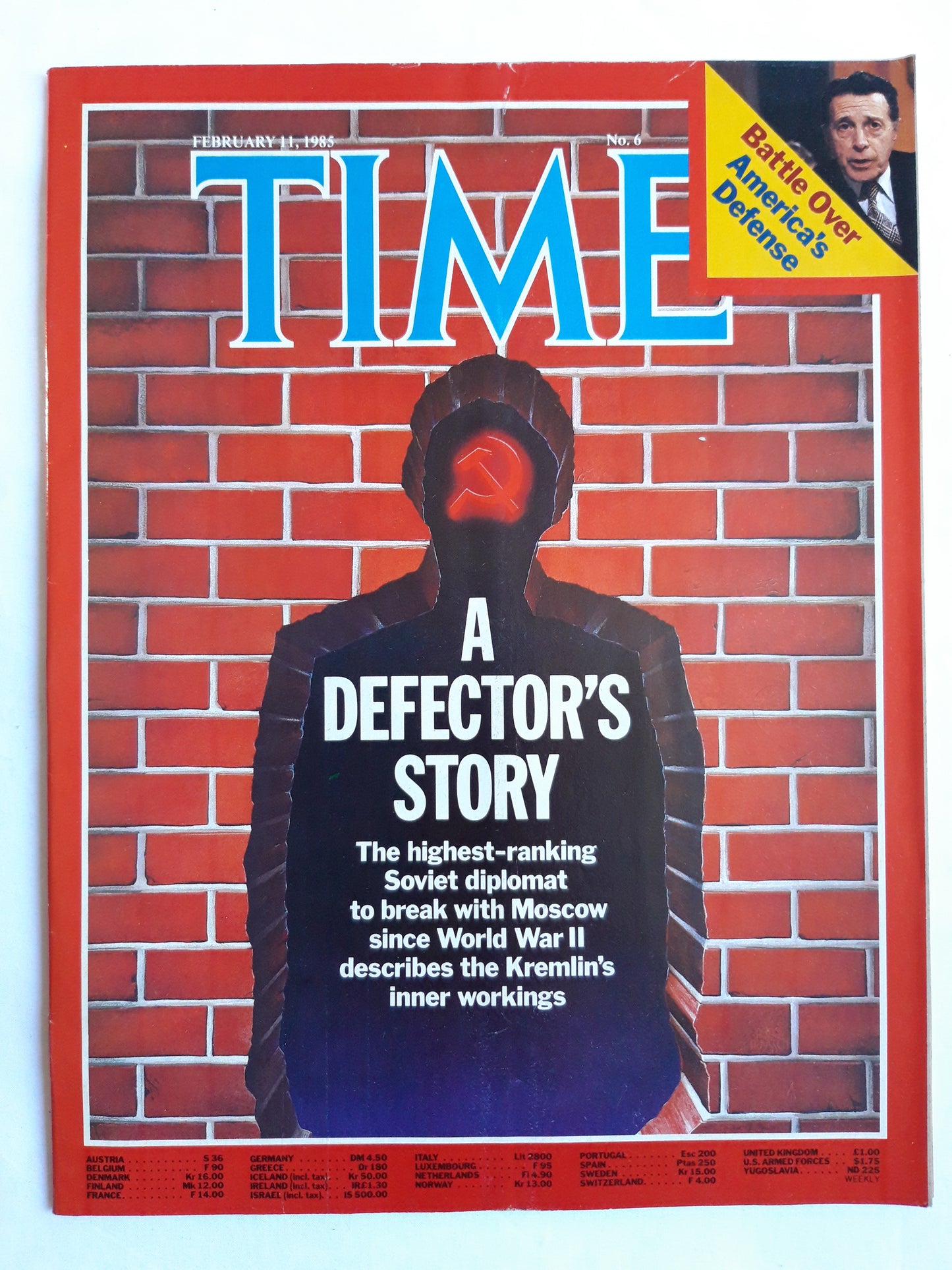Time magazine A Defector`s Story Battle Over Soviet diplomat Kremlin 11.02.1985 Februar 1985 No.6