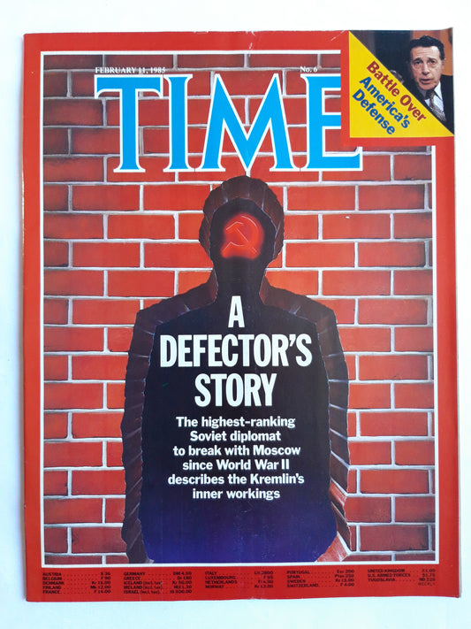 Time magazine A Defector`s Story Battle Over Soviet diplomat Kremlin 11.02.1985 Februar 1985 No.6