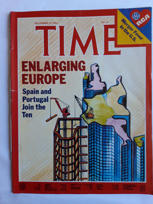 Time magazine Enlarging Europe Spain and Portugal Join the Ten Merger Fever on the U.S. 23.12.1985 Dezember 1985 No.51