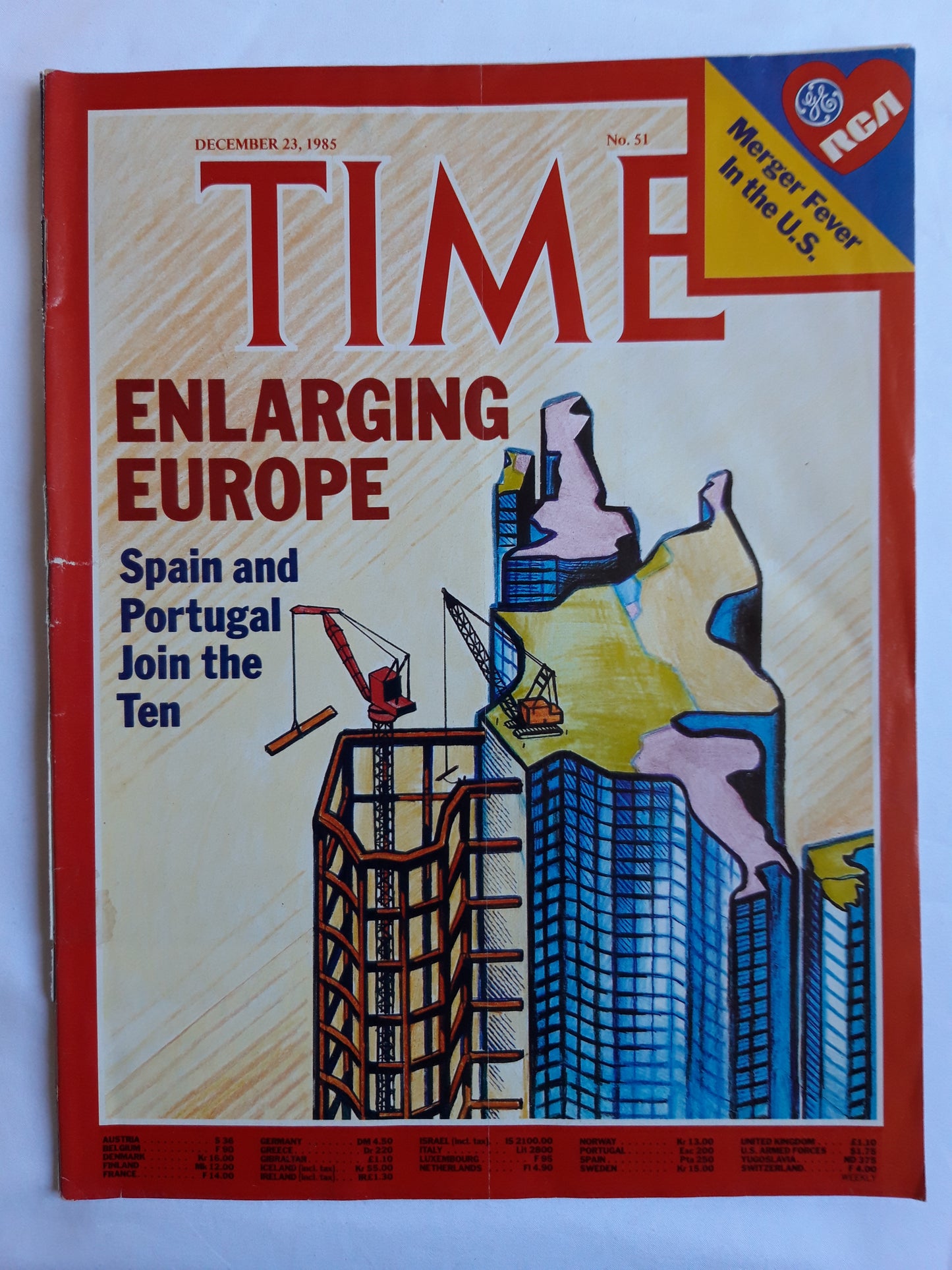 Time magazine Enlarging Europe Spain and Portugal Join the Ten Merger Fever on the U.S. 23.12.1985 Dezember 1985 No.51