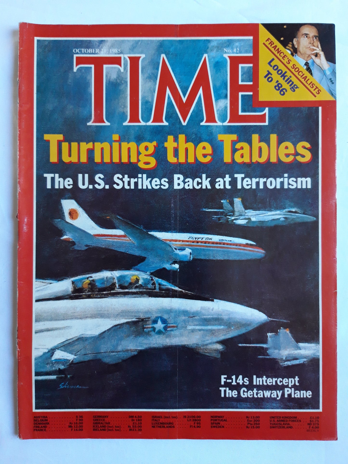 Time magazine Turning the Tables The U.S. Strikes back at Terrorism F-14s France Francois Mitterrand 21.10.1985 Oktober 1985 No.42