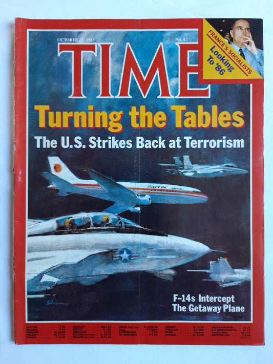 Time magazine Turning the Tables The U.S. Strikes back at Terrorism F-14s France Francois Mitterrand 21.10.1985 Oktober 1985 No.42