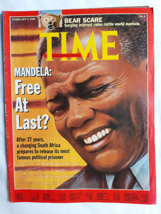 Time magazine Nelson Mandela Free At Last? South Africa Bear Scare 05.02.1990 05. Februar 1990 No.6