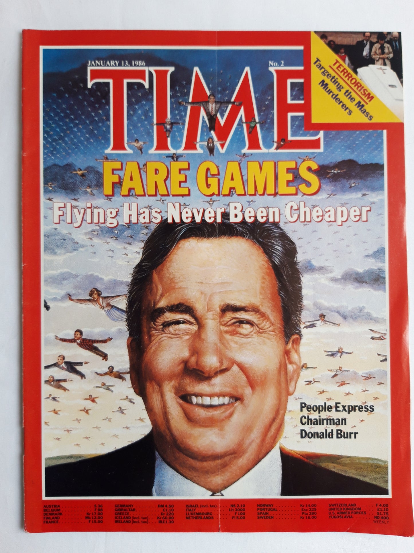 Time magazine Fare Games Flying Has Never Been Cheaper People Express Chairman Donald Burr  Terrosrism Targeting the Mass Murderers 13.01.1986 Januar 1986