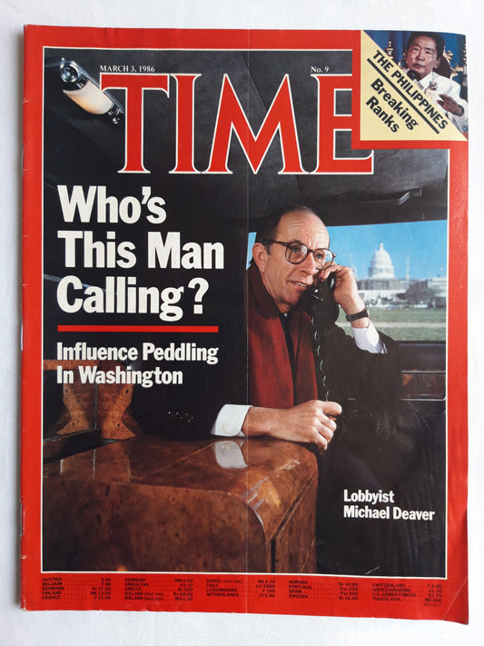 Time magazine Who´s This Man Calling? Influence Peddling In Washington Lobbyist Michael Deaver The Philippines Breaking Ranks 03.03.1986 März 1986 No.9
