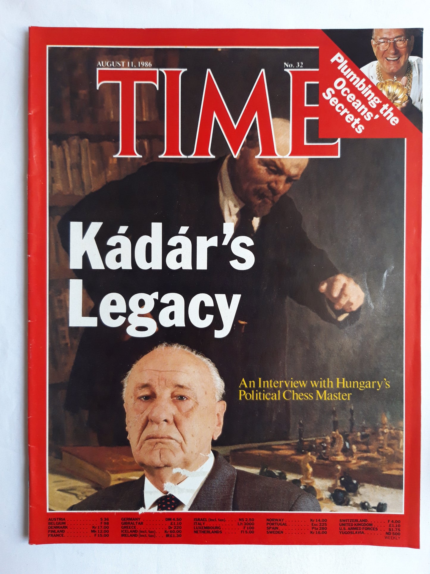 Time magazine Kadar`s Legacy An Interview with Hungary´s Political Chess Master Plumbing the Oceans´ Secrets 11.08.1986 August 1986 No.32