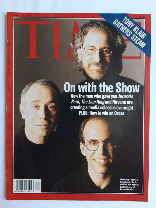 Time magazine on with the Show Jurassic Park, The Lion King Nirvana How to win an Oscar Steven Spielberg David Geffen Jeffrey Katzenberg Tony Blair Gathers Steam 27.03.1995 März 1995