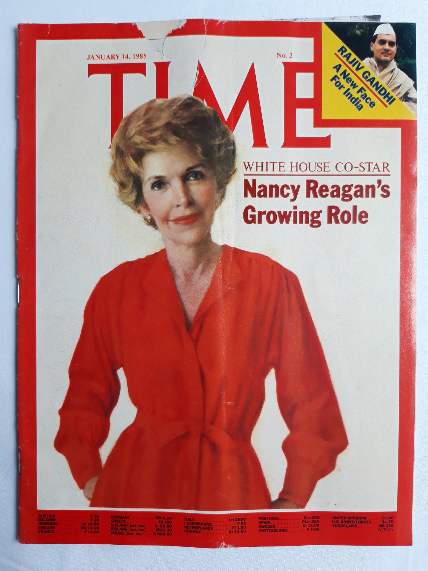 Time magazine White House Co-Star Nancy Reagan`s Growing Role Rajiv Gandhi A New Face For India 14.01.1985 Januar 1985 No.2