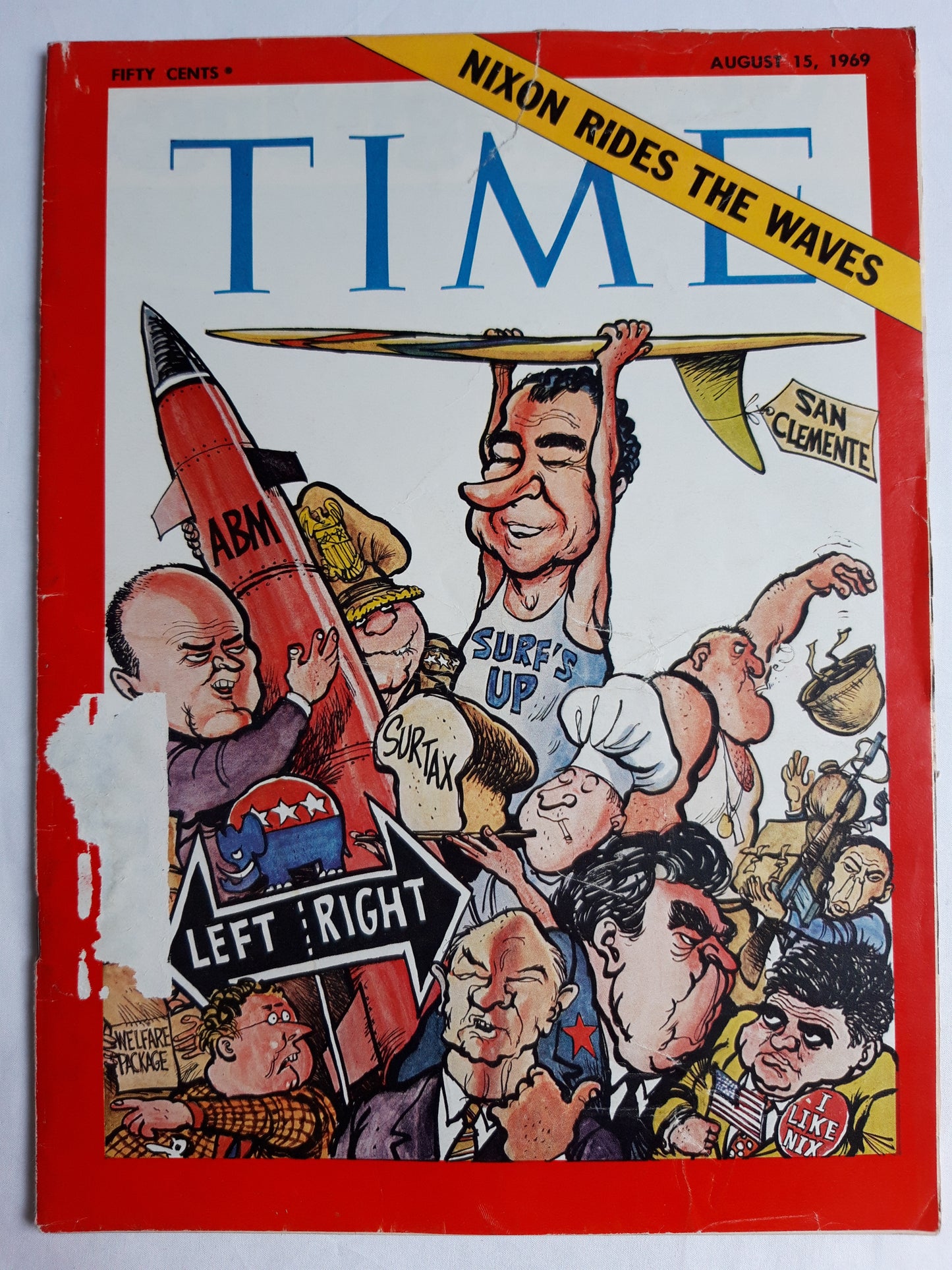 Time magazine Richard Nixon Rides The Waves15.08.1969 August 1969 Fifty Cents