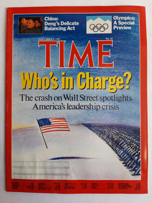Time magazine Who`s in Charge? The crash on Wall Street spotlights America`s leadership crisis 09.11.1987 November 1987 No.45
