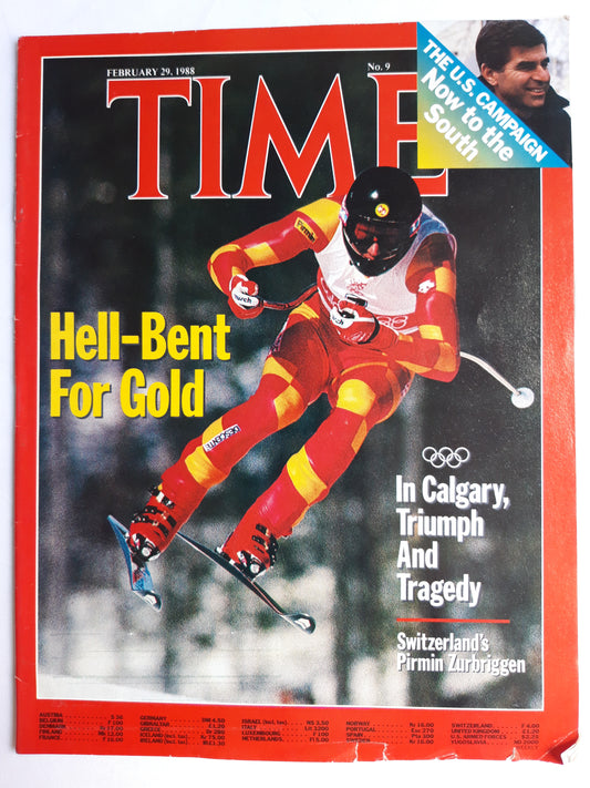 Time magazine Hell-Bent For Gold In Calgary, Triumph And Tragedy Switzerland`s Pirmin Zurbriggen The U.S. Campaign Now to the South 29.02.1988 Februar 1988 No. 9