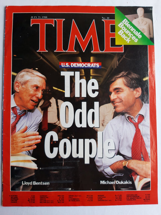 Time magazine The Odd Couple U.S. Democrats Lloyd Bentsen Michael Dukakis Biennale Bounces Back 25.07.1988 Juli 1988 No.30