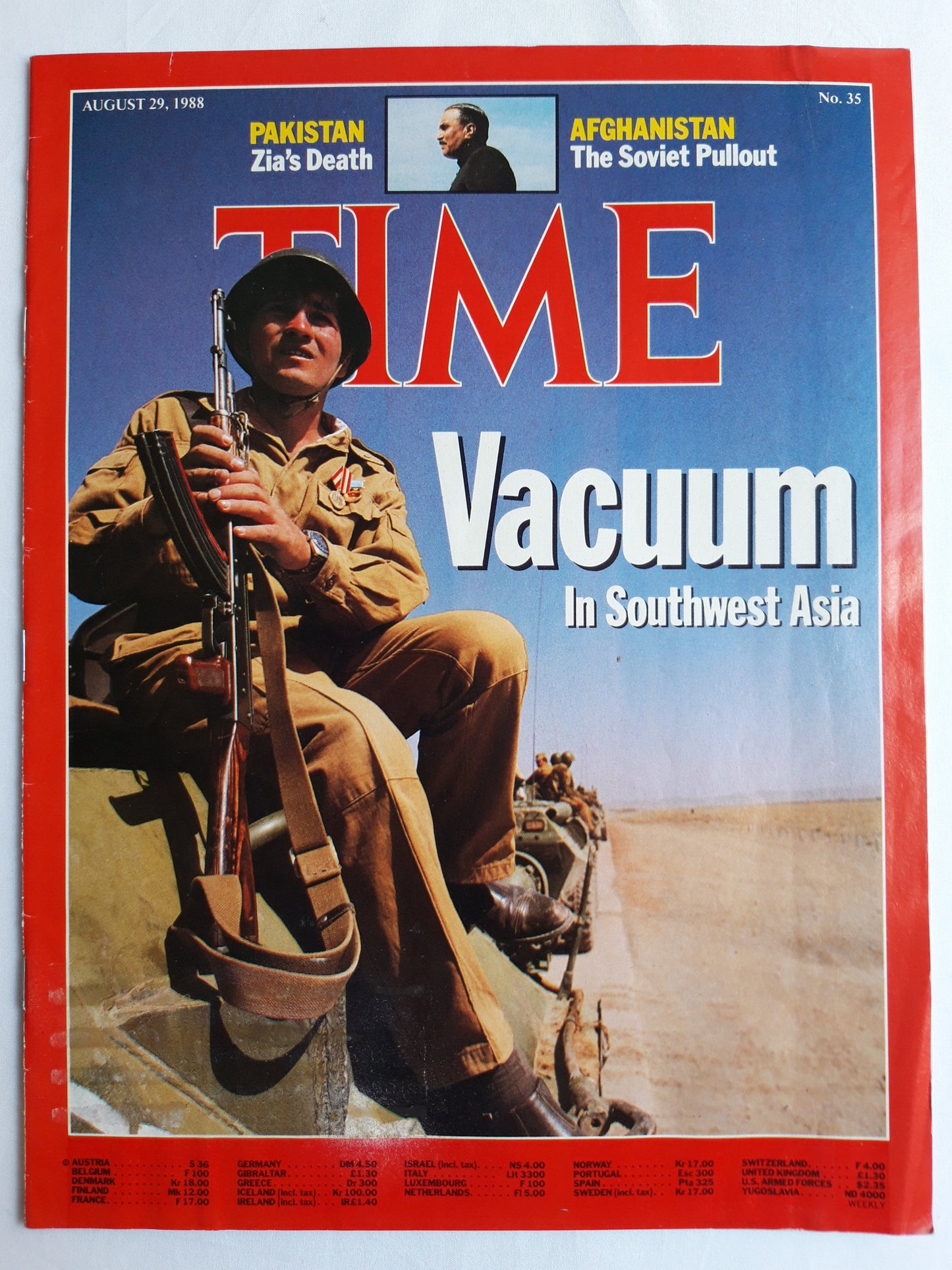 Time magazine Vacuum In Southwest Asia Pakistan Zia`s Death Afhhanistan The Soviet Pullout 29.08.1988 August 1988 No.35