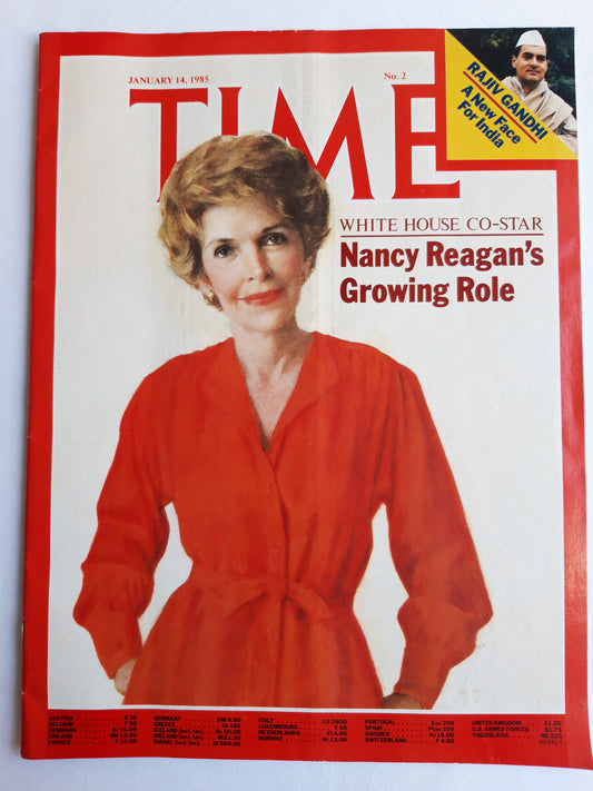 Time magazine White House Co-Star Nancy Reagan`s Growing Role Rajiv Gandhi A New Face For India 14.01.1985 Januar 1985 No.2