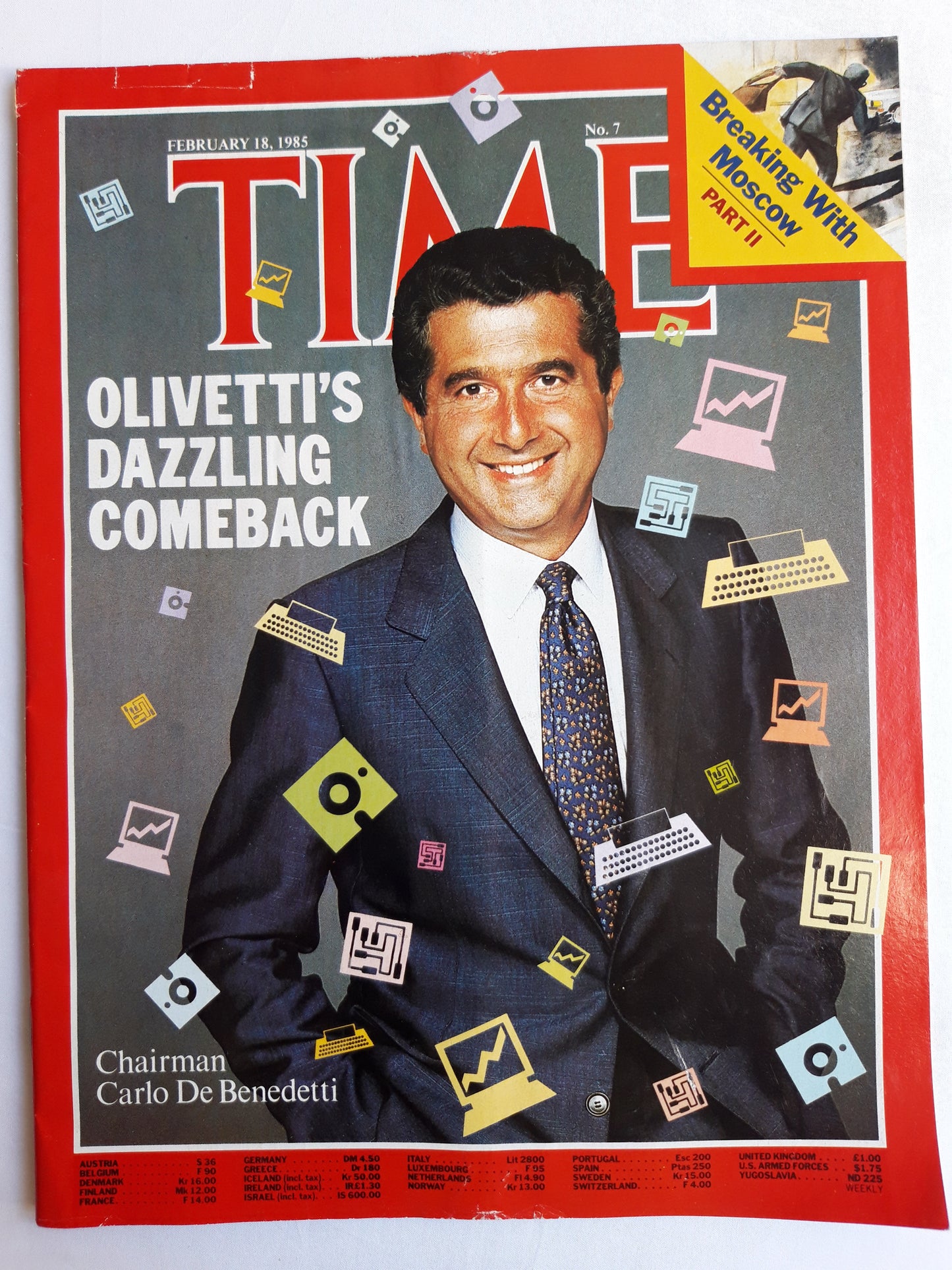 Time magazine Chairman Carlo De Benedetti Olivetti Breaking with Moscow 18.02.1985 Februar 1985 No.7