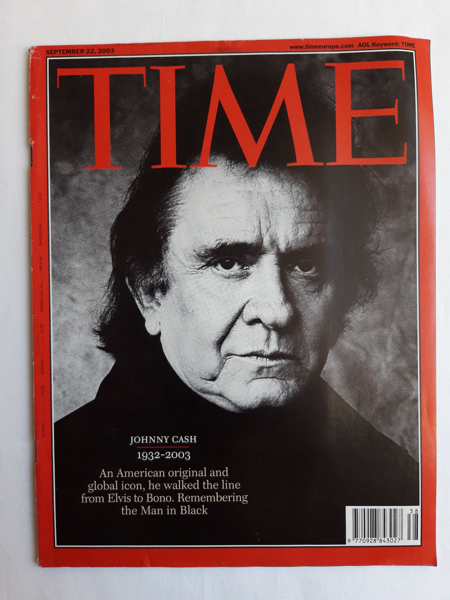 Time magazine Johnny Cash 1932-2003 An American original and global icon from Elvis to Bono Man in Black 22.09.2003 September 2003