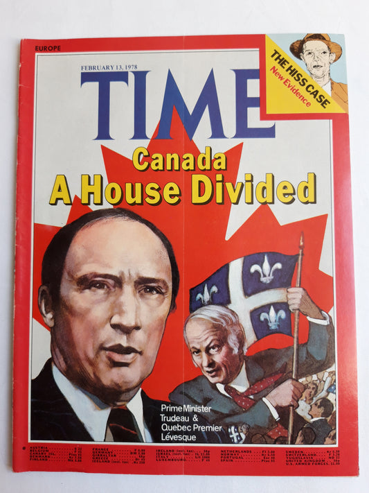 Time magazine Canada A House Divided Prime Minister Trudeau & Quebec Premier Levesque The Hiss Case New Evidence 13.02.1987 Februar 1987