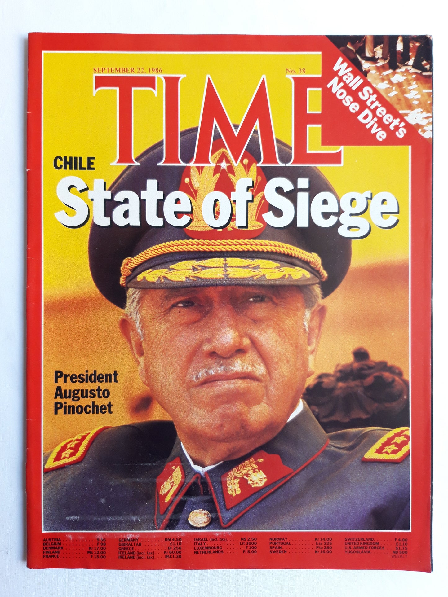 Time magazine Chili State of Siege President Augusto Pinochet Wall Street`s Nose Dive 22.09.1986 September 1986 No.38