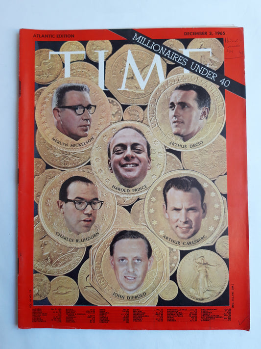 Time magazine Millionaires under 40 Merlyn Mickelson Arthur Decio Harold Prince Charles Bluhdorn Arthur Carlsberg John Diebold 03.12.1965 December Dezember 1965