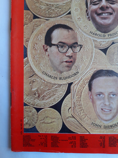 Time magazine Millionaires under 40 Merlyn Mickelson Arthur Decio Harold Prince Charles Bluhdorn Arthur Carlsberg John Diebold 03.12.1965 December Dezember 1965