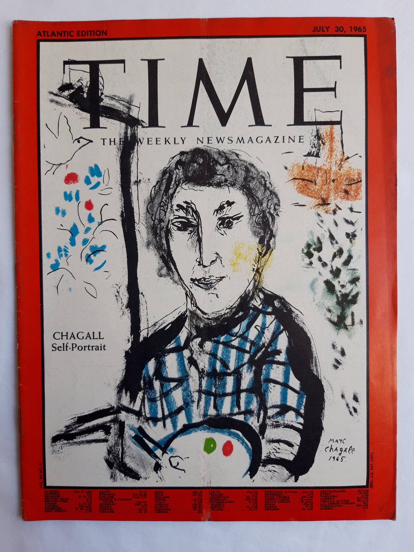 Time magazine Marc Chagall Self-Portrait 30.07.1965 July Juli 1965