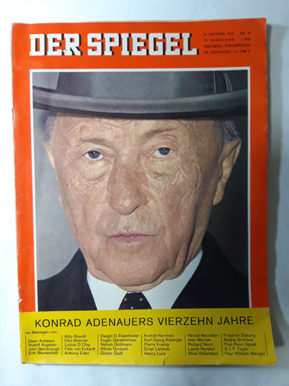 Der Spiegel Konrad Adenauers Vierzehn Jahre Nr. 41 09.10.1963 Oktober October 1963