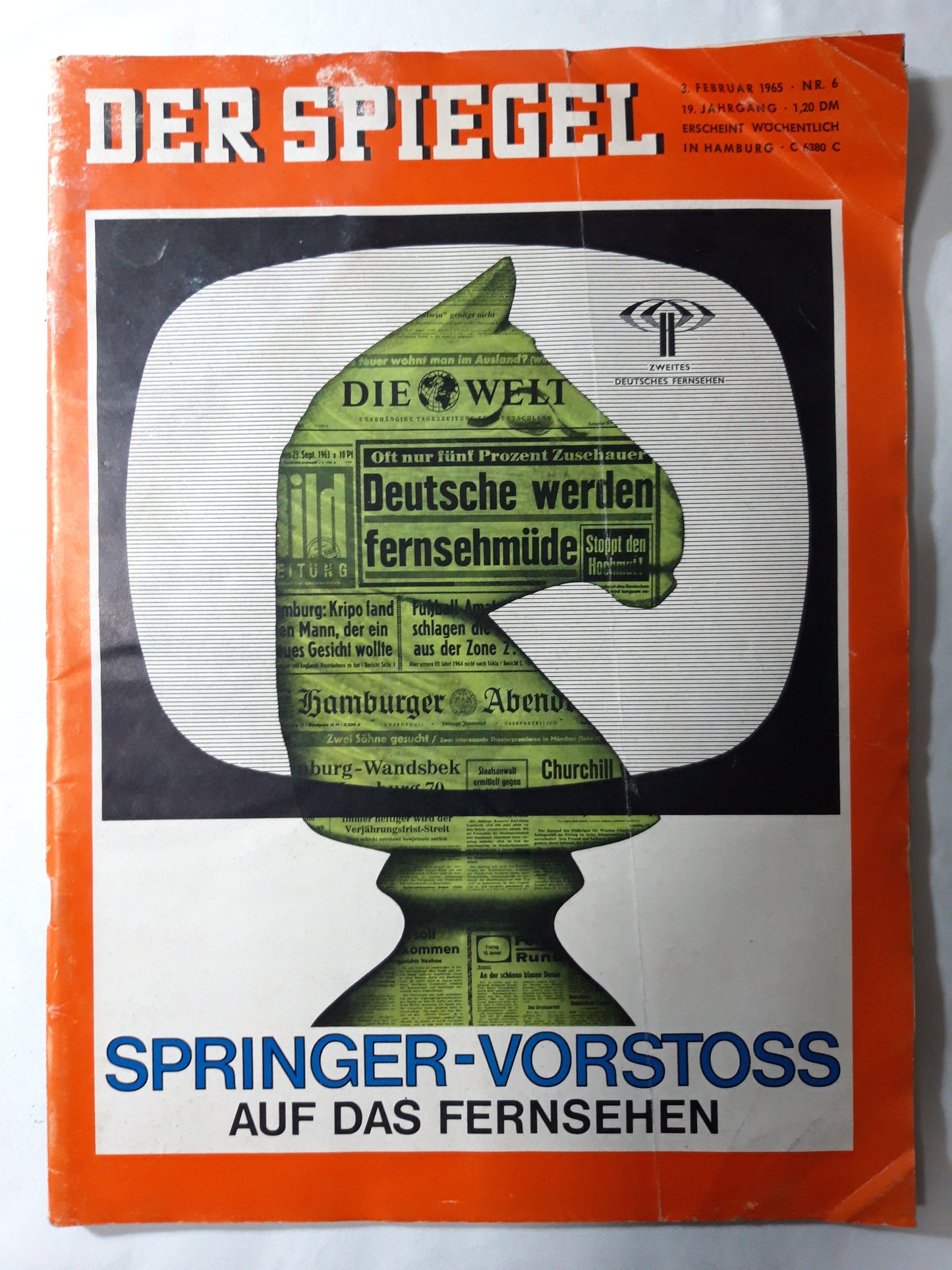 Der Spiegel Springer-Voorstoss Auf das Fernsehen Zweites Deutsches Fernsehen Nr. 6 03.02.1965