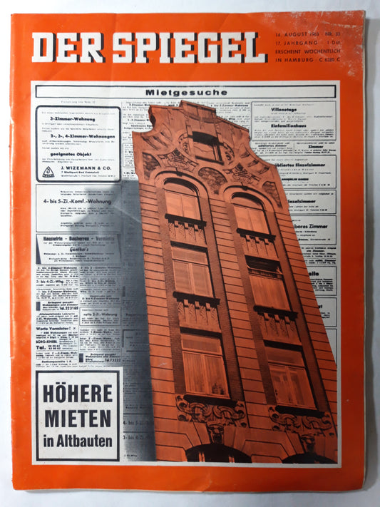 Der Spiegel Mietgesuche Höhere Mieten in Altbauten Nr. 33 14.08.1963 August 1963