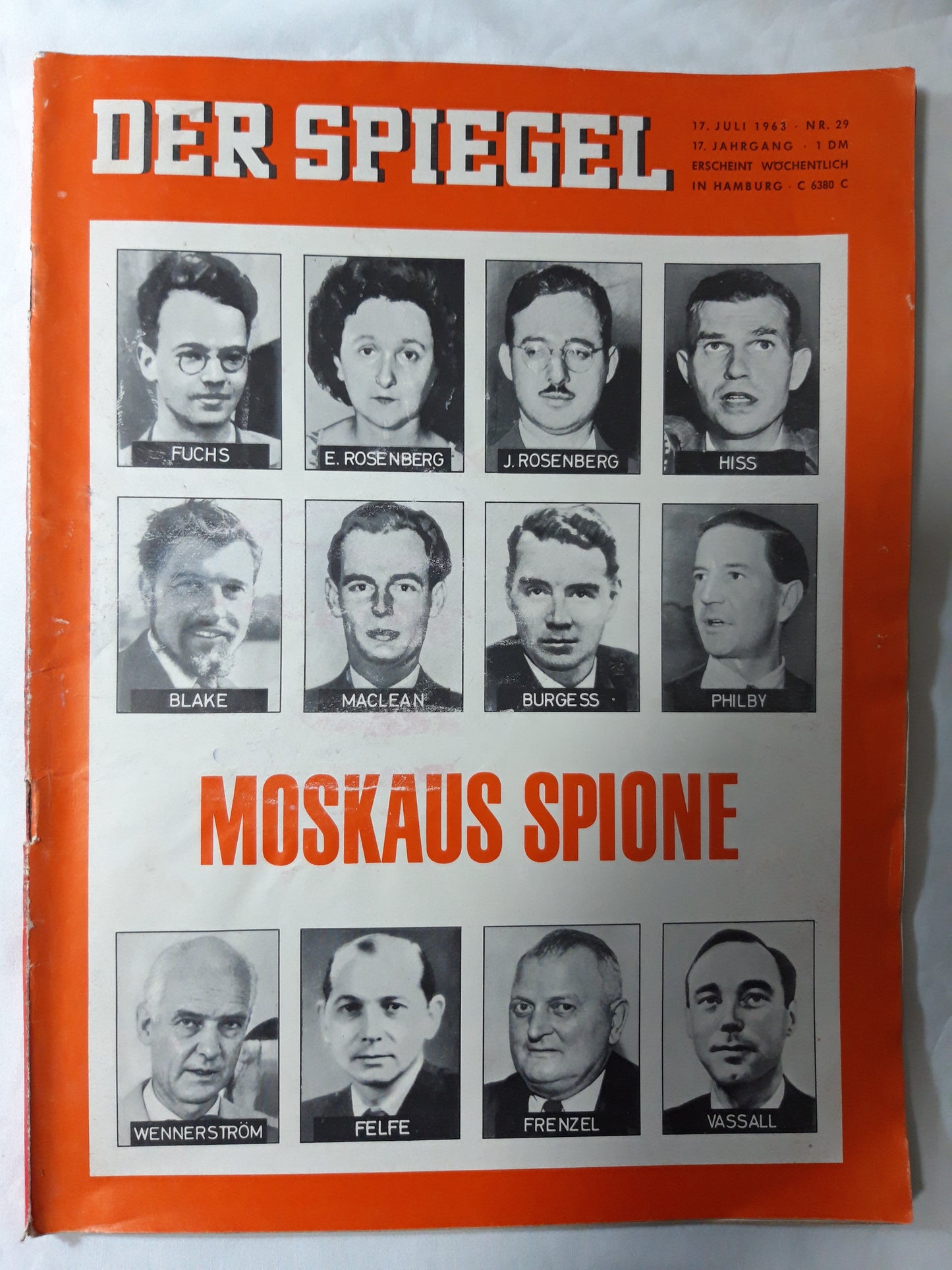Der Spiegel Moskaus Spione Fuchs E. J. Rosenberg Hiss Blake Maclean Burgess Philby Wennerström Felfe Frenzel Vassall Nr. 29 17.07.1963 Juli July 1963