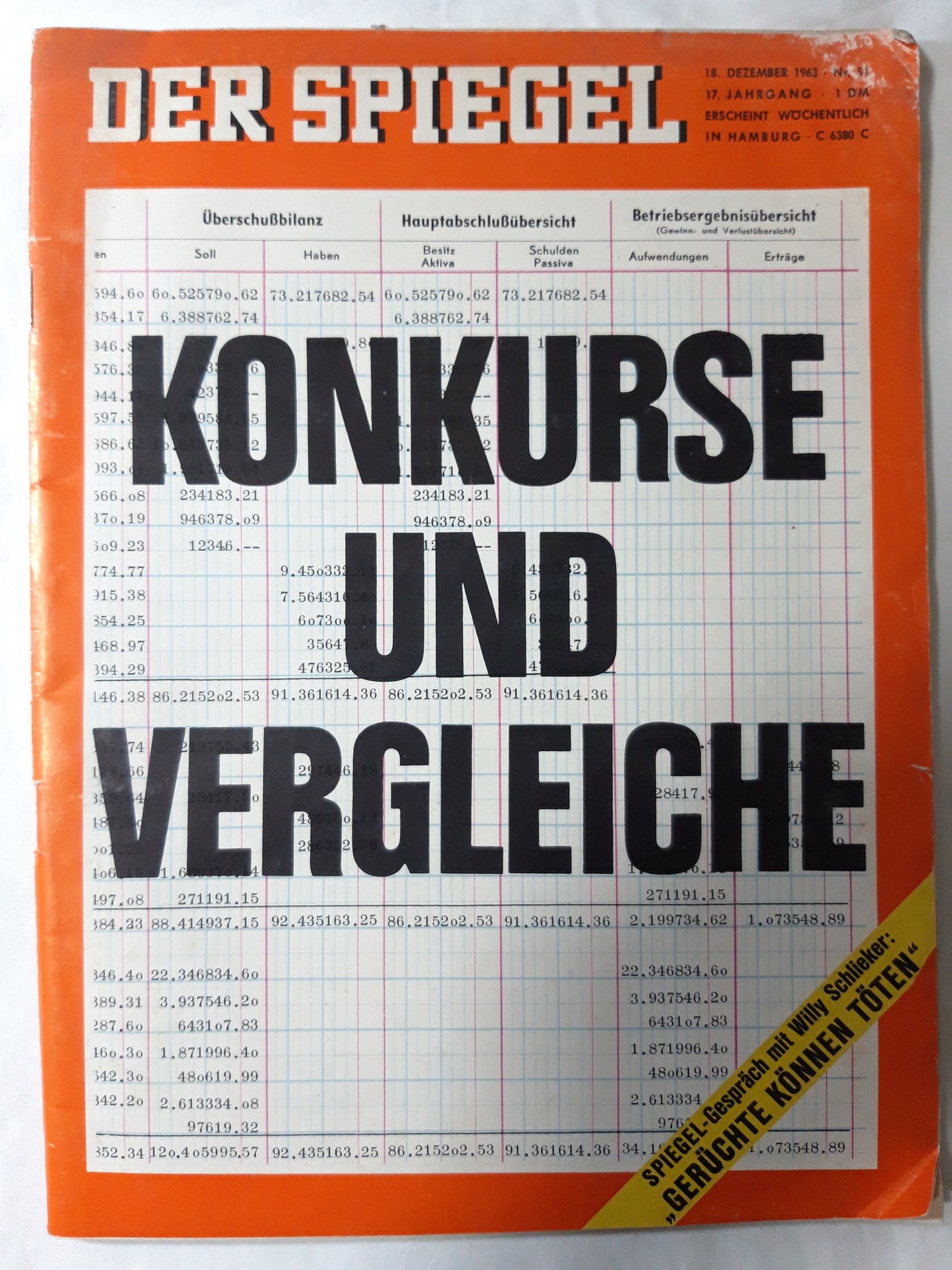 Der Spiegel Konkurse und Vergleiche Willy Schlieker Gerüchte können töten Nr. 51 18.12.1963 Dezember December 1963