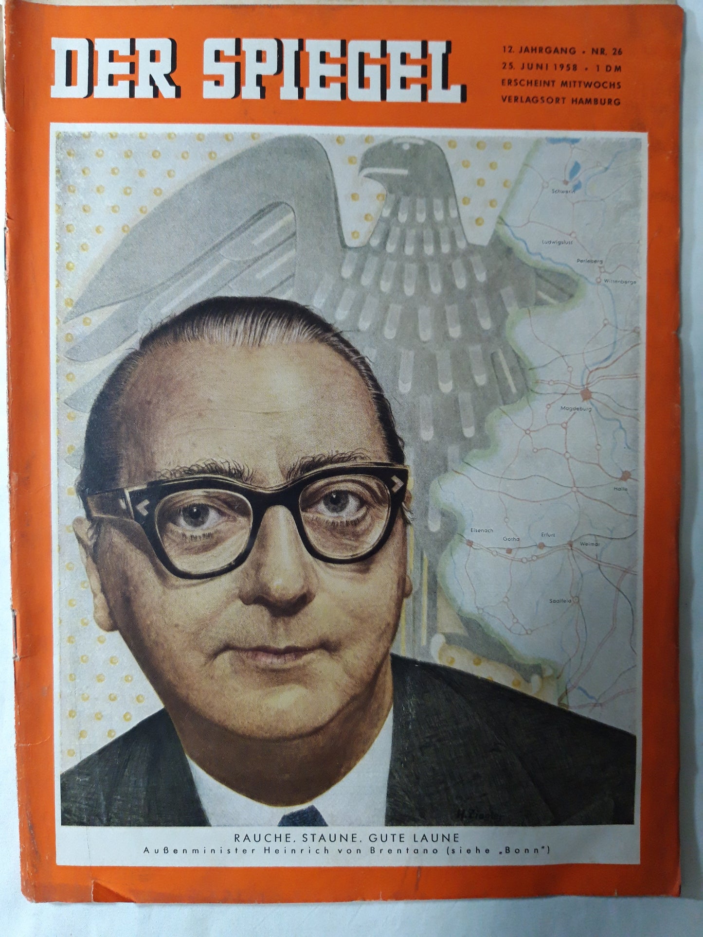 Der Spiegel Rauche. Staune. Gute Laune Außerminister Heinrich von Brentano (Bonn) 25.06.1958 Juni Juny 1958