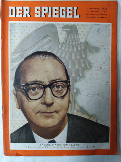 Der Spiegel Rauche. Staune. Gute Laune Außerminister Heinrich von Brentano (Bonn) 25.06.1958 Juni Juny 1958