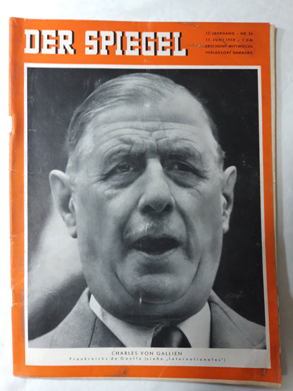 Der Spiegel Charles von Gallien Frankreichs de Gaulle (Internationales) Nr. 24 11.06.1958 Juni Juny 1958