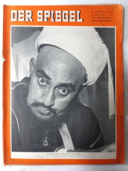 Der Spiegel Arabiens letztes Glück Ahmed I. von Jemen (Mittlerer Osten) Nr.18 30.04.1958 April 1958