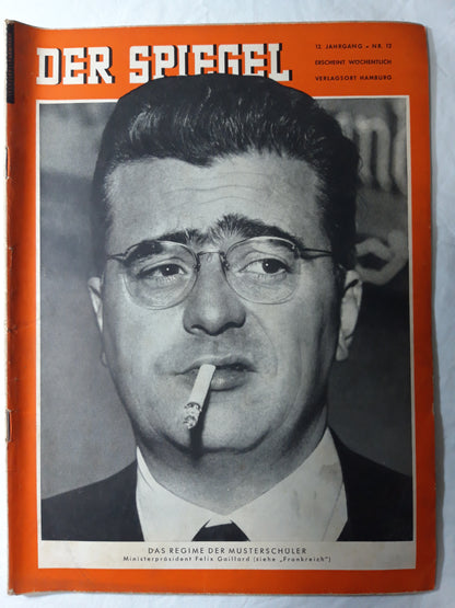 Der Spiegel Das Regime der Musterschüler Ministerpräsident Felix Gaillard (Frankreich) 19.03.1958 März March 1958
