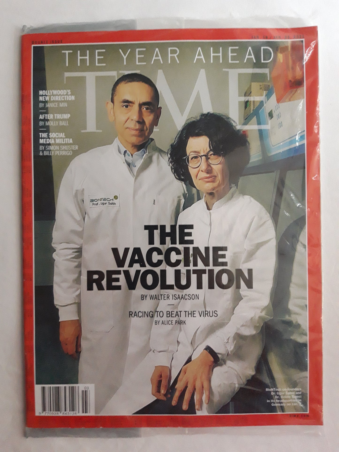 Time magazine The Vaccine Revolution Racing to beat the virus BioNTech Dr. Ugur Sahin Dr. Ozlem Tureci After Trump original package OP OVP Originalverpackung 18./25.01.2021 January 2021