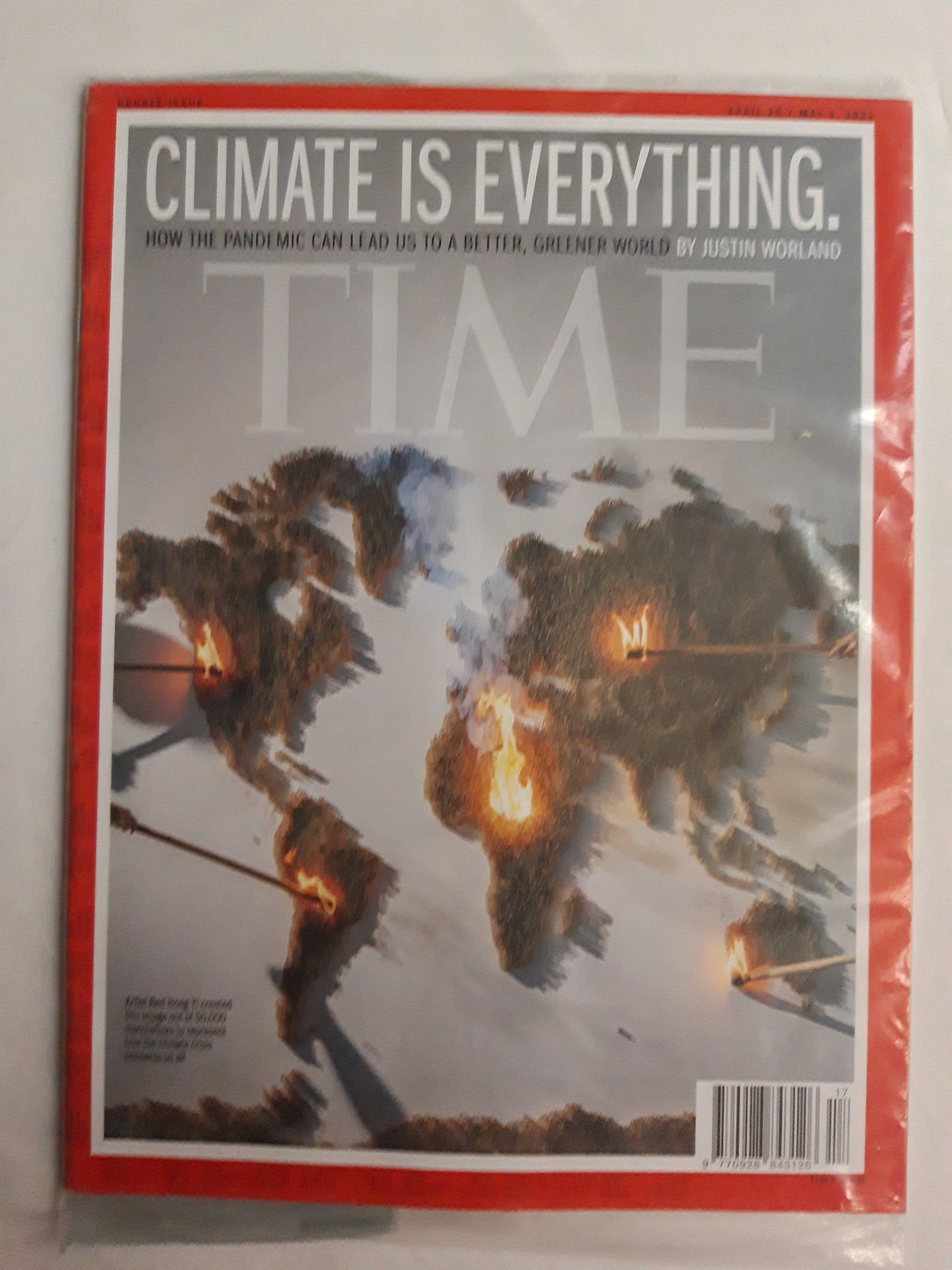 Time magazine Climate is everything How the pandemic can lead us to a better, greener world Red Hong Yi 50000 matchstickers original package OP OVP Originalverpackung 26.04./03.05.2021 April March März 2021