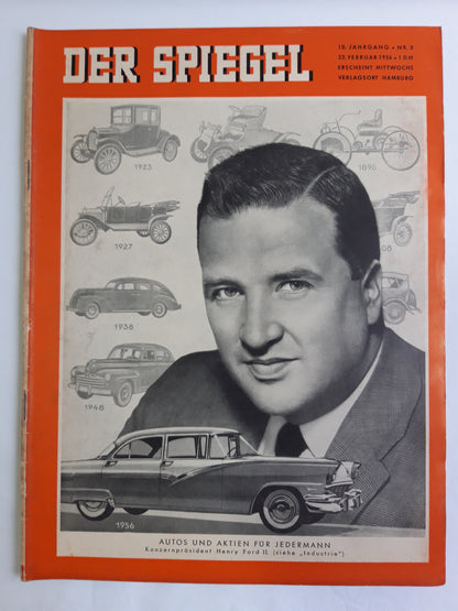 Der Spiegel Autos und Aktien für Jedermann Konzernpräsident Henry Ford II No. 8 22.02.1956 February 1956