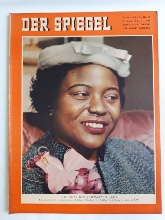 Der Spiegel Die Qual der Schwarzen Haut Rassenkampf in Amerikas Süden Studentin Autherine Lucy No. 18 02.05.1956 Mai May 1956