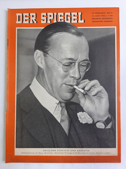 Der Spiegel Zwischen Königin und Rasputin Geheimnisse im Haus Oranien Hollands Prinzgemahl Bernhard No. 24 13.06.1956 Juni 1956