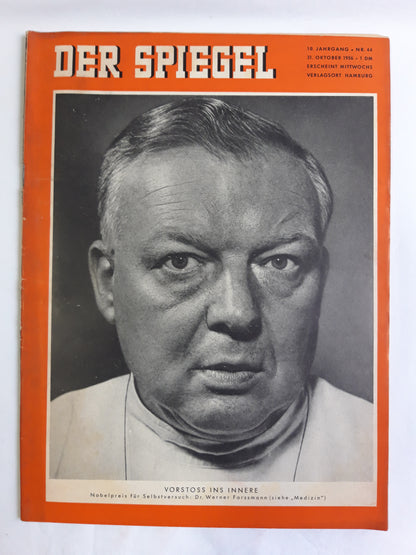 Der Spiegel Vorstoss Ins Innere Nobelpreis für Selbstversuch Dr. Werner Forssmann No.44 31.10.1956 31. Oktober October 1956