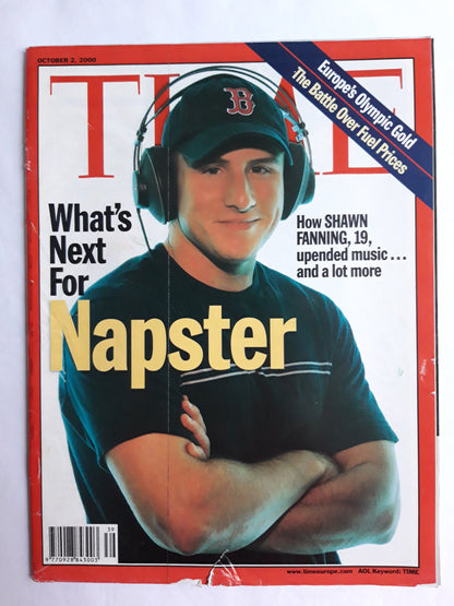 Time magazine What`s Nex for Napster Shawn Fanning upended music Europe`s Olympic Gold The buttle Over Fuel Prices 02.10.2000 October Oktober 2000