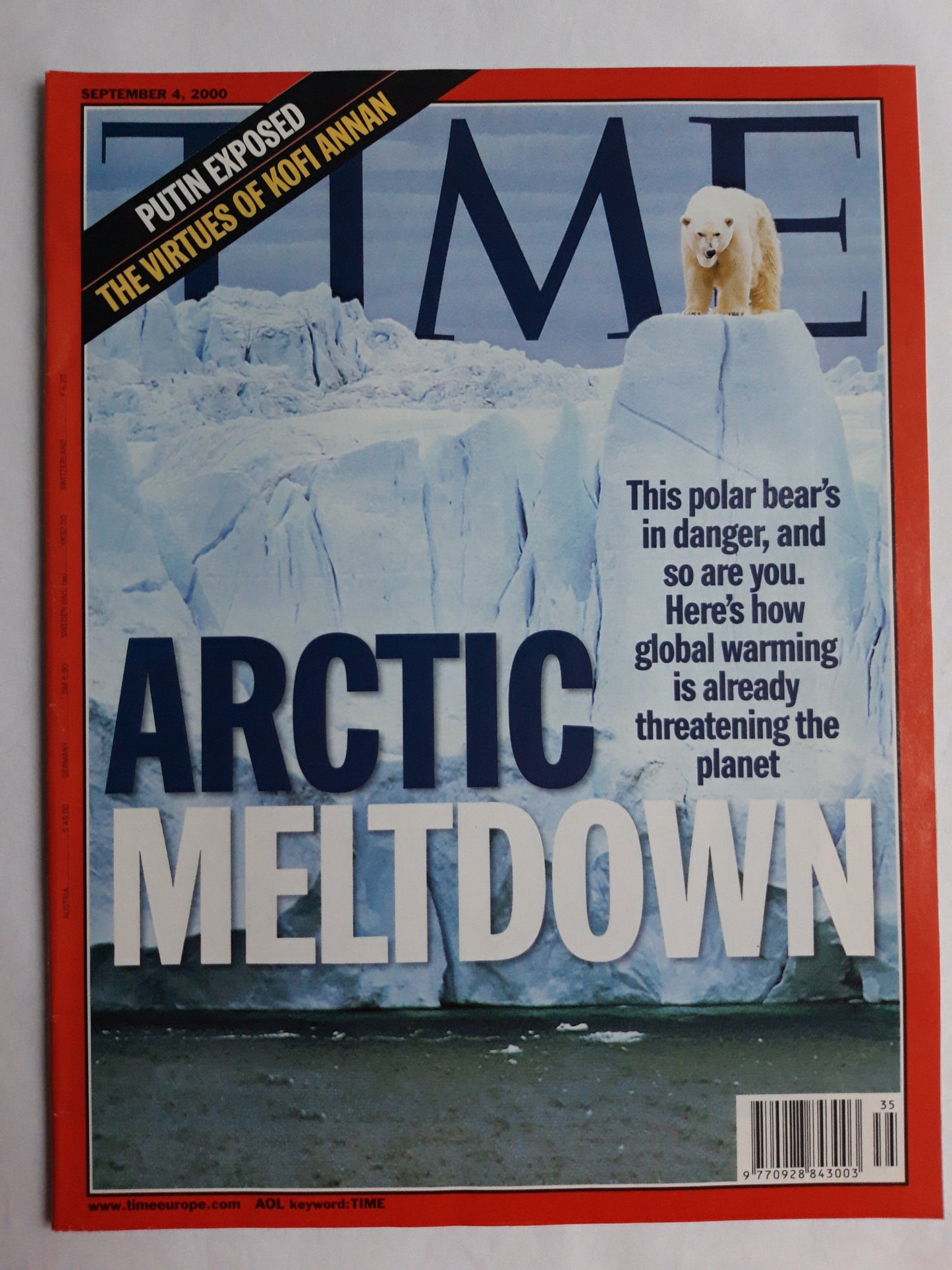 Time magazine Arctic Meltdown Polar bear in danger Global warming Putin exposed The virtues of Kofi Annan 04.09.2000 September 2000