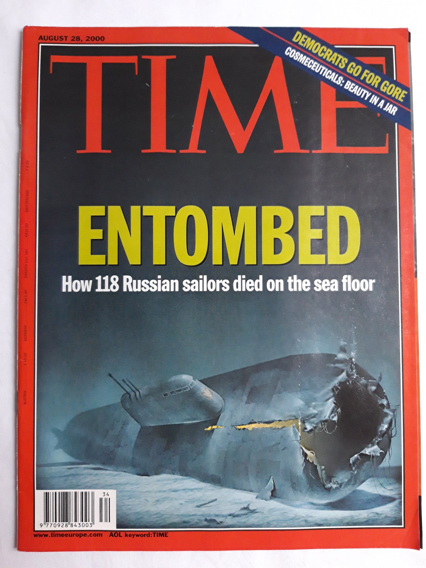 Time magazine Entombed How 118 Russian sailors died on the sea floor Democrats go for Gore Cosmeceuticals: Beauty in a Jar 28.08.2000 August 2000