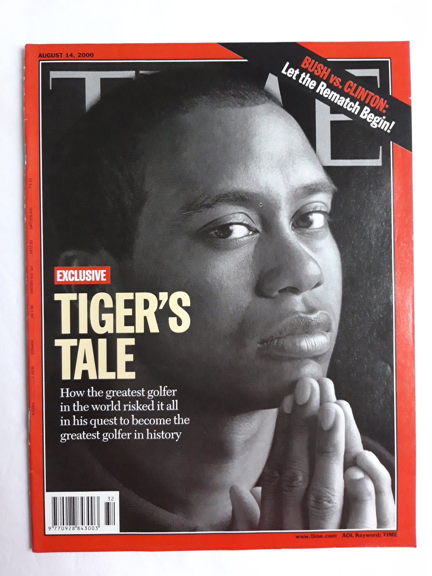 Time magazine Tiger`s Woods tale The greatest golfer in the world in the history Bush vs. Clinton 14.08.2000 August 2000