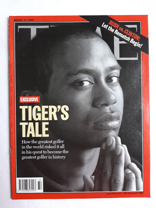 Time magazine Tiger`s Woods tale The greatest golfer in the world in the history Bush vs. Clinton 14.08.2000 August 2000