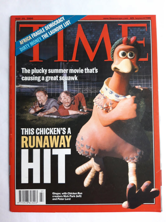 Time magazine This chicken`s a runaway hit The plucky summer movie Africa fragile democracy dirty money the laundry list Ginger Chicken Run Nick Park Peter Lord 10.07.2000 Juli July 2000